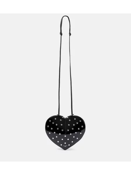 Usnjena usnjena torbica Alaia z žeblji črna