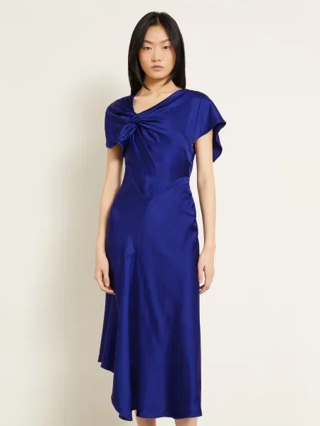 Victoria Beckham Saténové Koktejlové Šaty modrá