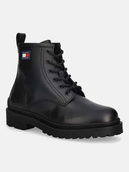 Δερμάτινα παπούτσια Tommy Jeans TJM LACE UP RUBBERIZED ανδρικά μαύρο