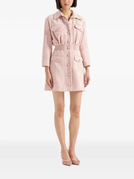 Gulerat rochie mini Genny din tweed roz