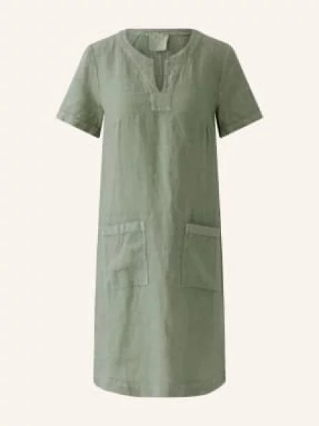 Oui Lněné Šaty olivová