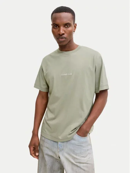 T-shirt z wyhaftowanym logo model ‘NORREBRO’ Jack & Jones zielona