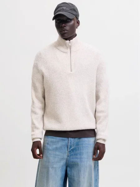 JACK & JONES Pulover JORFREDERIKSBERG OLLIE lână alb