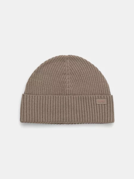 Шапка с вълна BOSS Orange Andern_Hat зелено бежово