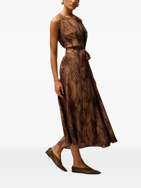 Rochie midi Retori de mătase cu imagine maro