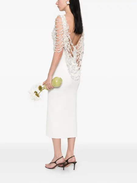 Sukienka midi Cult Gaia do kolan z koralikami garniturowa biała