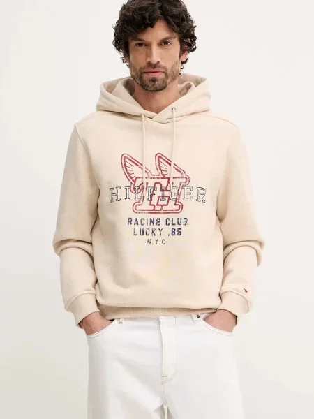 Tommy Hilfiger bluza z kapturem z nadrukiem beżowy