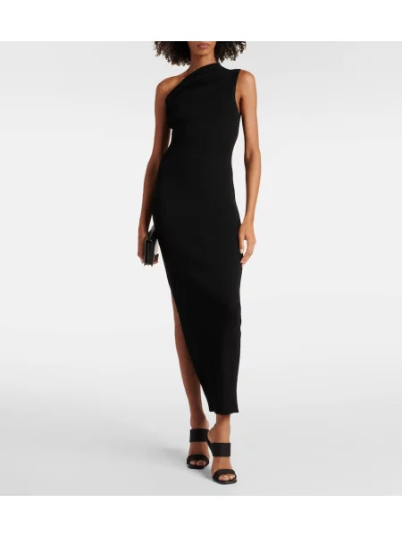Rochie maxi Rick Owens din jerseu cu un umăr gol de costum negru