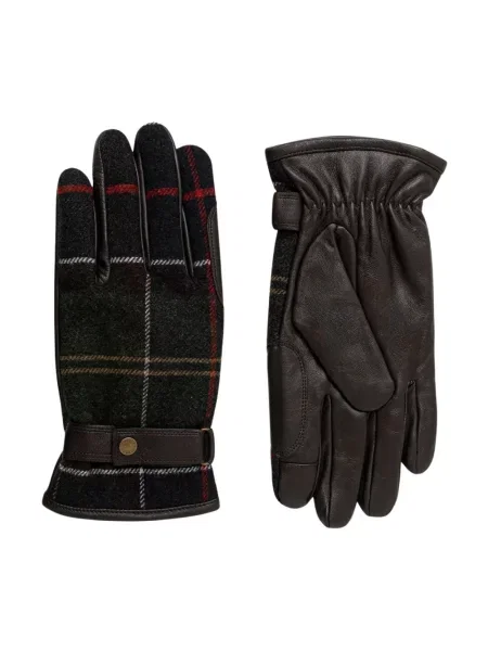 Rękawiczki z wełny z rzemiennym paskiem Barbour zielone