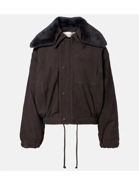 Geacă Victoria Beckham din piele de căprioară gri