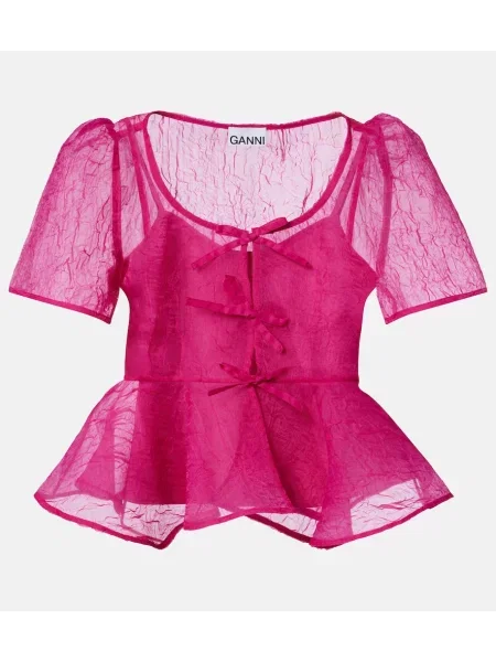 Cu peplum top Ganni din organza roz