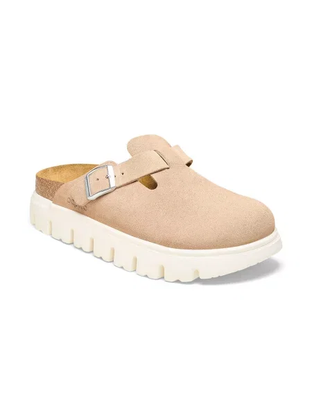 Birkenstock Boston Chunky Suede Leather Narrow Fit Kobiety Sandały Birkenstock Jasnobrązowy Size: