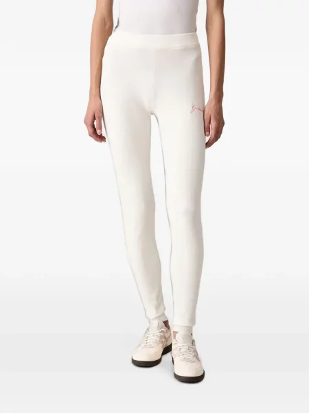 Pantaloni Guess alergare cu autograf alb