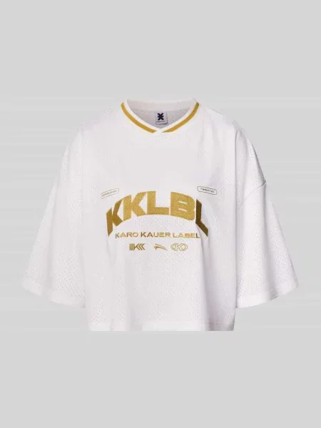 T-shirt o krótkim kroju z tylnym nadrukiem z logo Karo Kauer biała