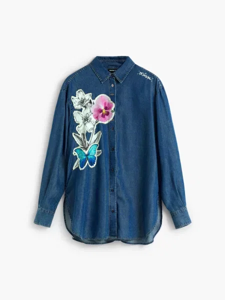 Desigual Blúzka azúrová / denim / svetloružová / šedobiela modrá