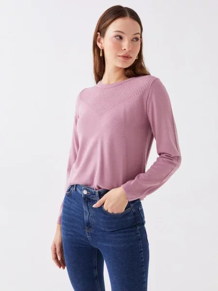 Pulover Lc Waikiki cu mâneci lungi cu decolteu rotund roz
