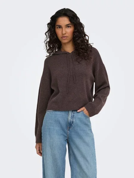 Худі JDY RUE LIFE L/S SHORT HOOD PUL KN темно-коричневий поліестер/акрил коричневе