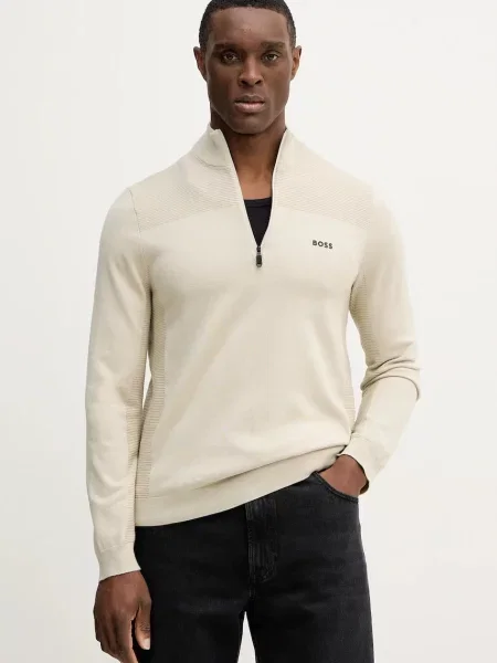 BOSS Green pulover din amestec de lână KN_Momentum-X QZ light cu turtleneck bej