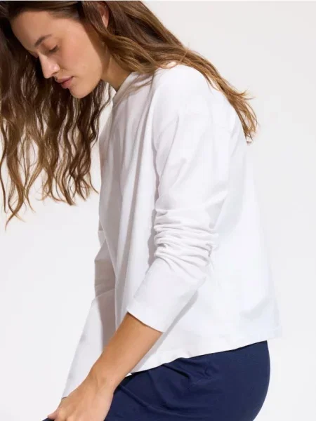 Reserved Tricou cu mânecă lungă din amestec de modal alb