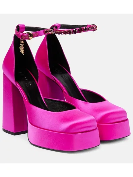 Pantofi cu toc Versace din satin cu platformă roz