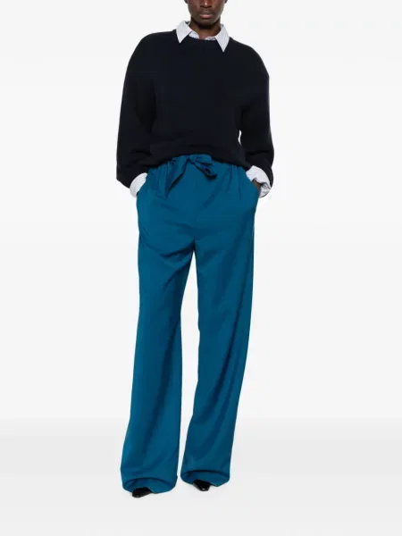 Cu centură pantaloni Max Mara de lână albastru