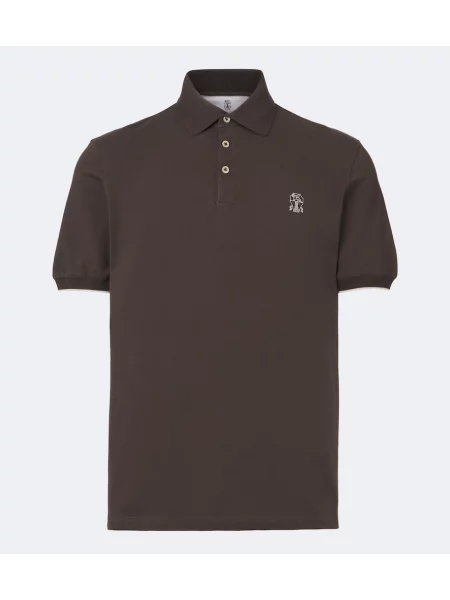 Tricou polo Brunello Cucinelli cu autograf maro