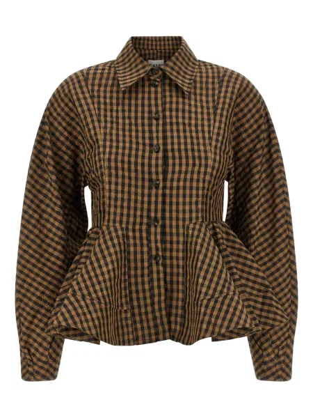 Cămașă Ganni în carouri cu imagine maro