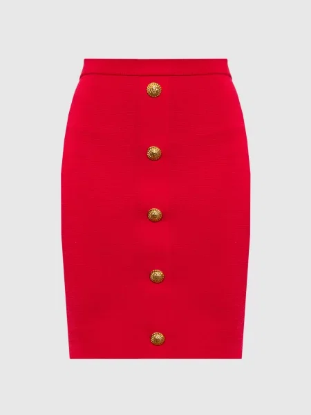 Юбка-карандаш Balmain с заклепками красная
