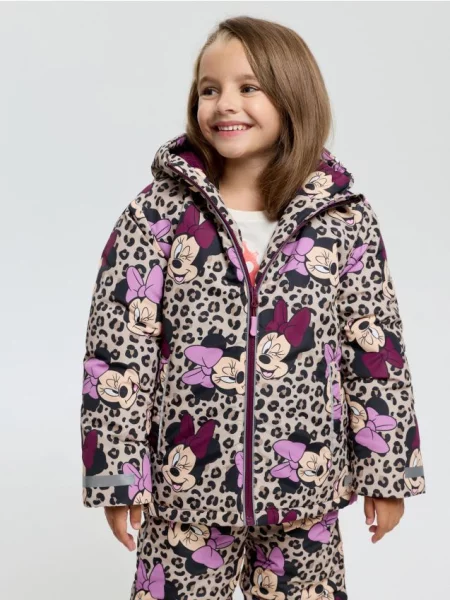 Sinsay Zateplená lyžařská bunda s kapucí a leopardím vzorem Minnie Mouse vícebarevná
