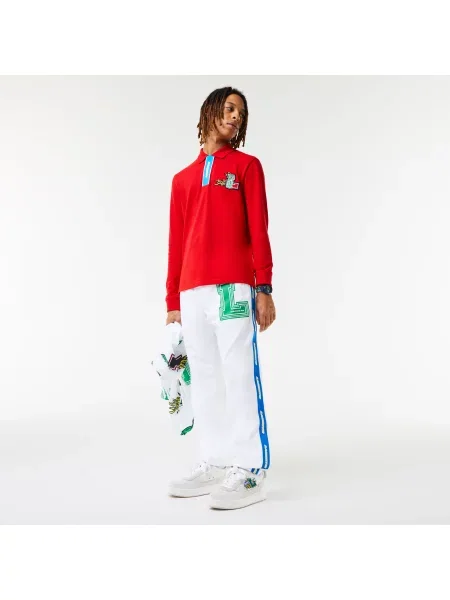 Lacoste Spodnie Dresowe Holiday Unisex Z Nadrukiem Regular Fit białe