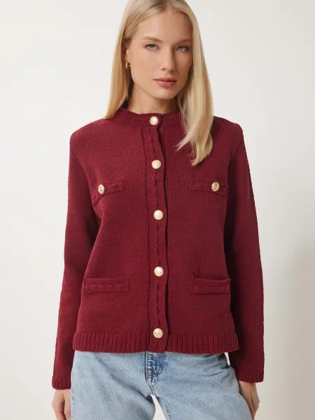 Happiness İstanbul Geacă tricotată burgundy roșu