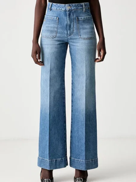 Victoria Beckham blugi wide leg Alina albastru