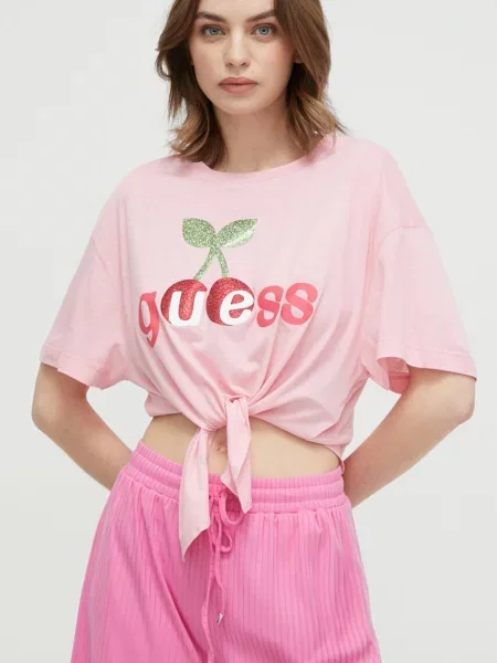 Плажна тениска Guess розово