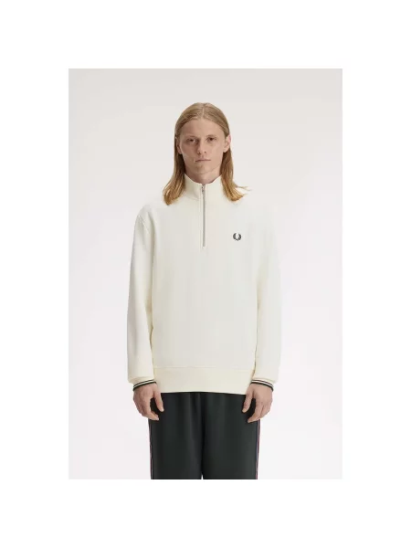 Hanorac cu fermoar Fred Perry alb