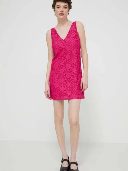 Сукня Desigual LACE mini пряма рожевий