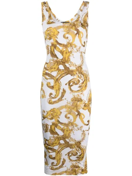 Sukienka jeansowa Versace Jeans Couture z nadrukiem garniturowa biała