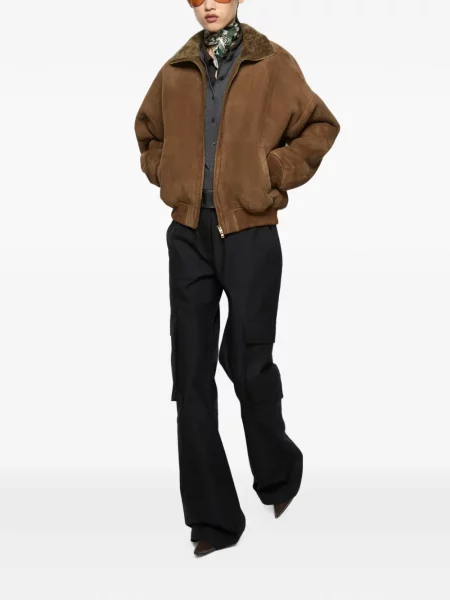 Geacă bomber Acne Studios din piele de oaie maro