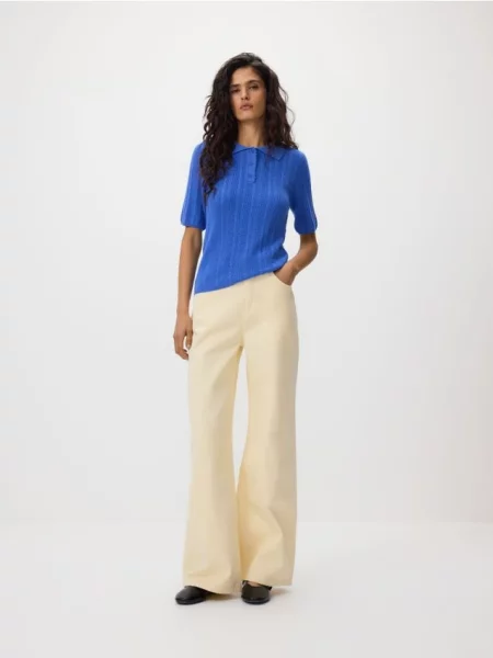 Reserved Pulover stil polo cu adaos de lână albastru