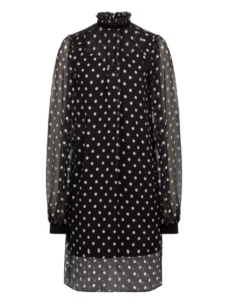 Sukienka mini Nina Ricci w grochy z falbankami garniturowa czarna