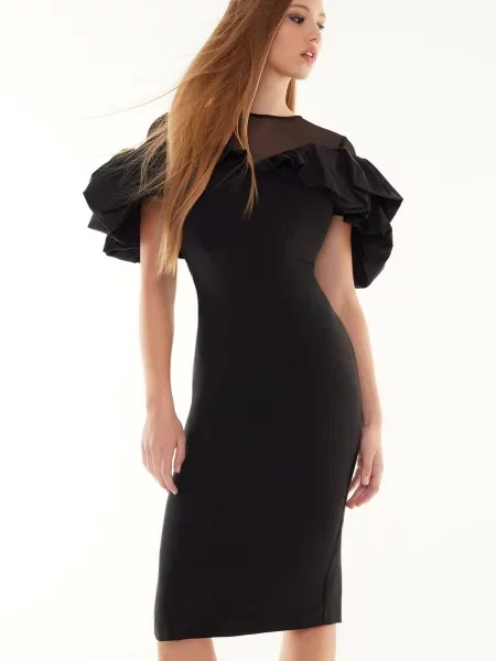 Gulerat rochie de seară Trendyol eleganta negru
