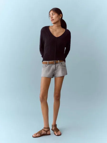 Szorty micro fit z niskim stanem denim Teen 38 MANGO TEEN szary