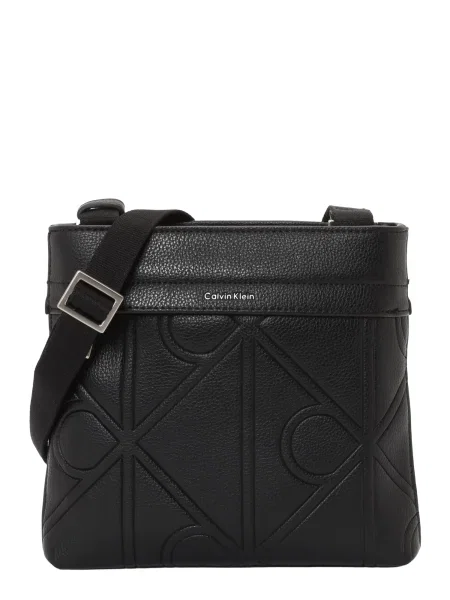Geantă crossover Calvin Klein Emblem Emboss Slim Flatpack negru