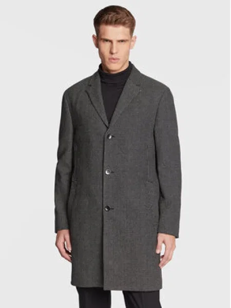 Calvin Klein Vlnený kabát Statement čierna