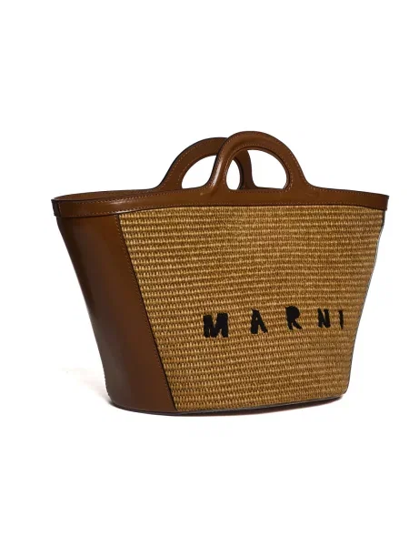 Shopperka Marni skórzana boho pleciona brązowa