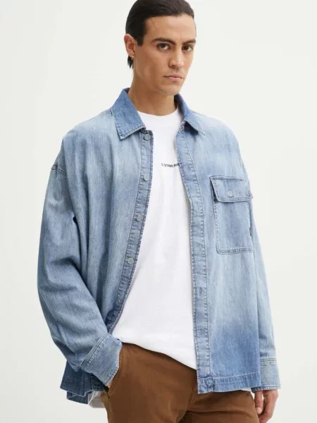 Дънкова риза G-Star Raw мъжка със свободна кройка с класическа яка синьо