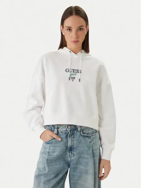 GUESS JEANS Sweater majica zelena / crna bijela