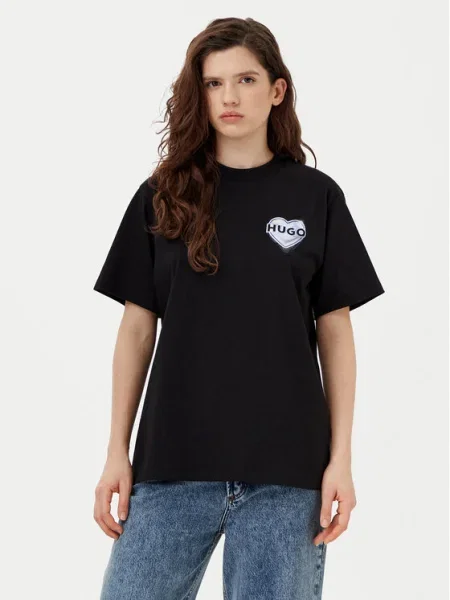 HUGO Póló Vintage Boxy Fit fekete
