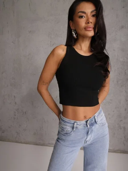 Prążkowany top Other na ramiączkach prążkowany czarny