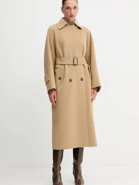Weekend Max Mara płaszcz wełniany CADINE beżowy