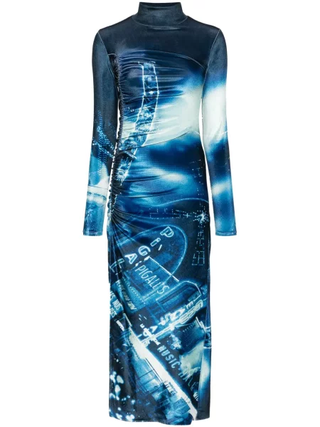 Rochie Jean Paul Gaultier de catifea cu imagine de costum albastru
